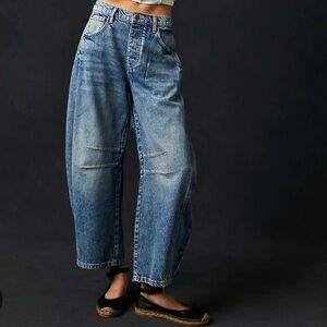 Free People We The Free Barrel Jeans - Ultra Light Beam